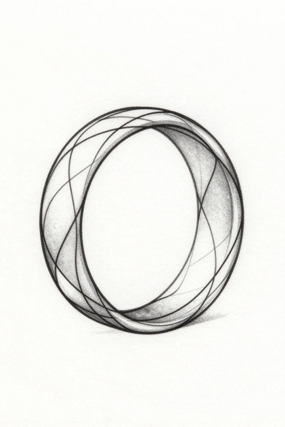 knee tattoo adjacent ankle tattoo fine line minimal style, interlocking geometric circle cuff band, 0.5mm hairline strokes no fills even link spacing, grey wash midtones on white flash paper