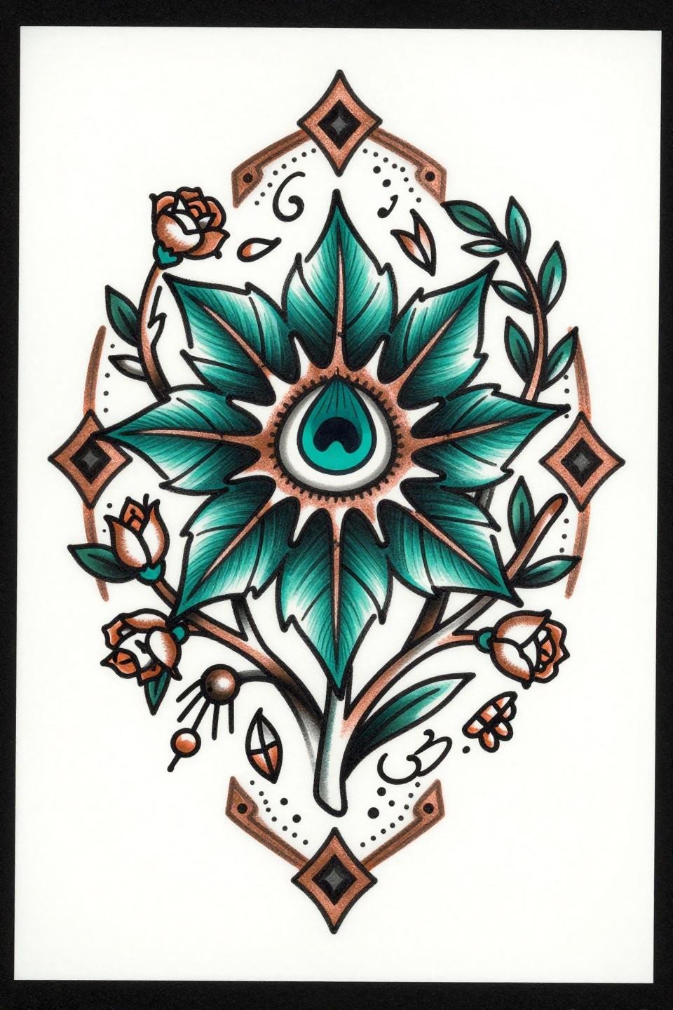 latest bridal mehndi designs weddings flash, traditional American style, mango leaf peacock eye inlay, vine lattice, bold 3pt outlines, flat deep teal copper metallic fills
