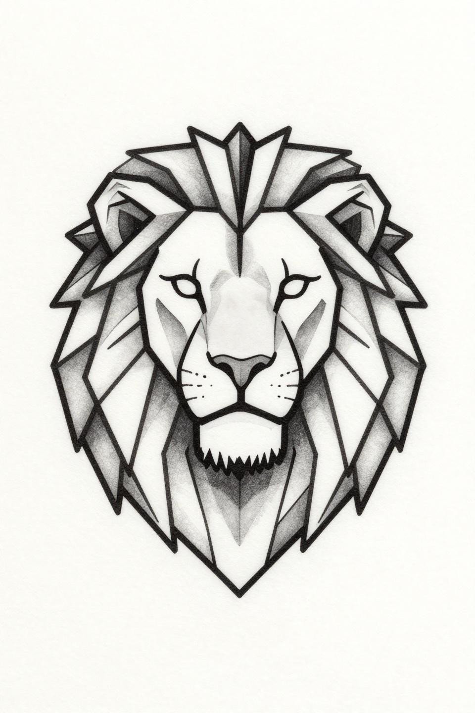 hand tattoos for guys geometric lion head flash, continuous single line style, angular facial planes, fractured mane segments, bold 2-3pt uninterrupted linework, no fill, no crosshatch