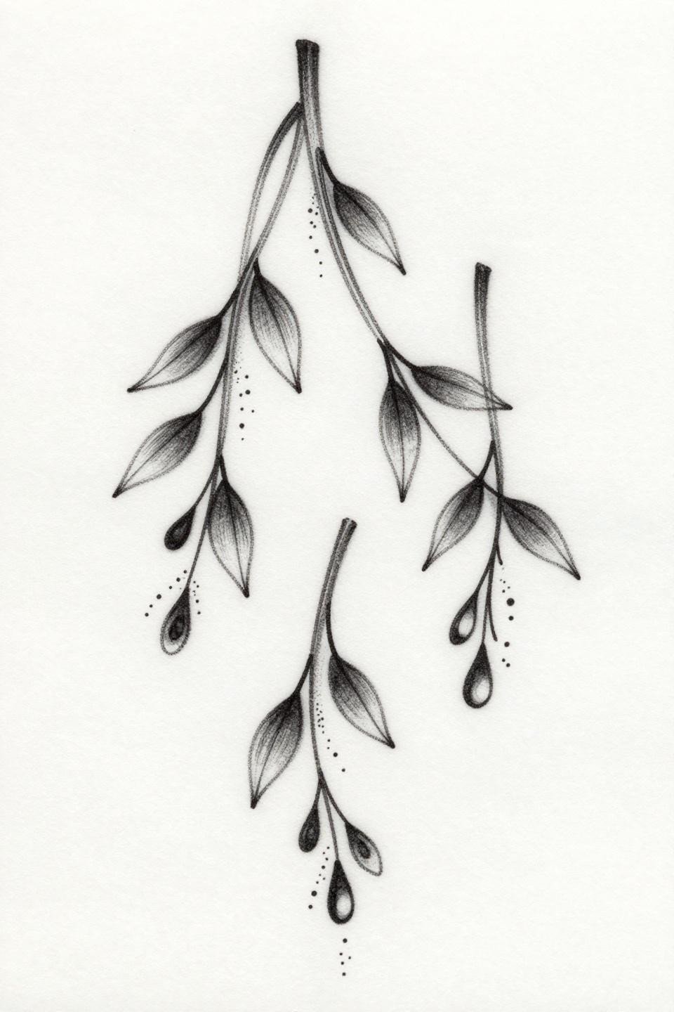 minimal mehendi designs for hands botanical scientific style, three fine vine tendrils asymmetric flow, teardrop endpoints, hairline 0.5mm single-needle strokes, sparse stipple dots, grey wash