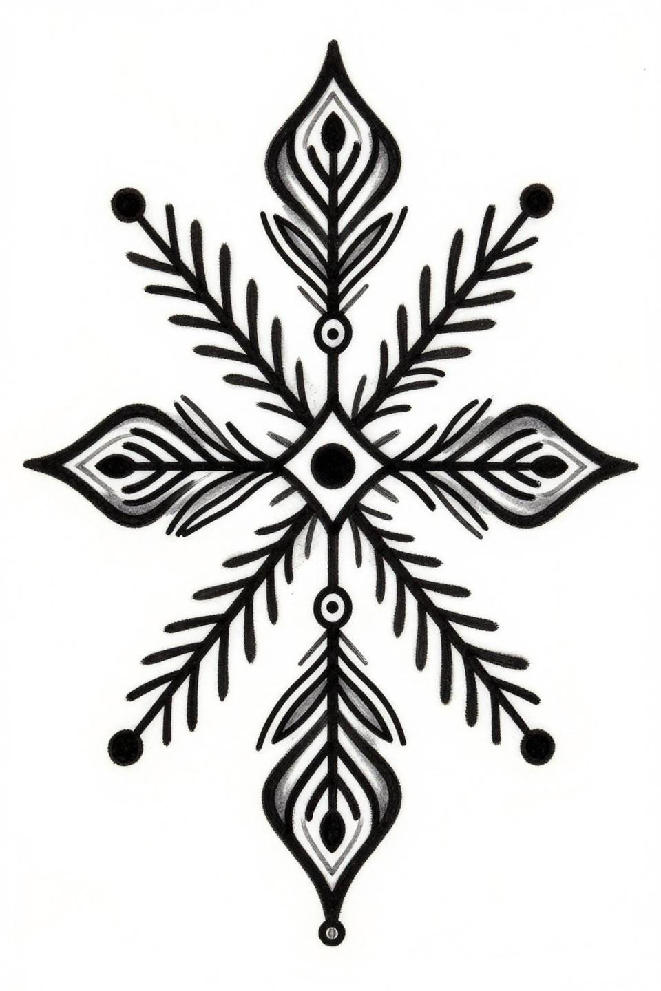 mehndi designs for both hands tribal geometric style, bilateral symmetry dual mirrored vine branches, diamond cluster motifs, bold 2-3pt flat black fills, open white negative space