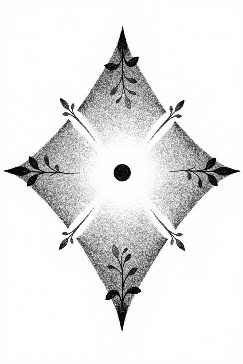 minimalist mehandi designs blackwork dotwork flash, stipple dot gradient dense center to open edges, nested squares diamond orientation, no solid outlines, four corner triangular flourishes