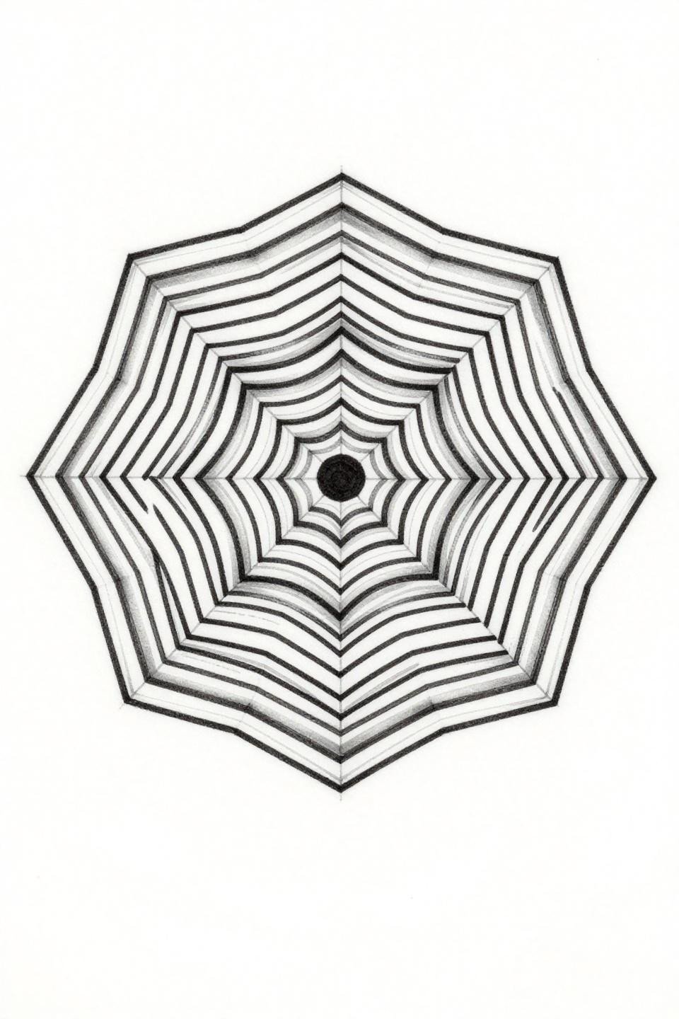 simple henna designs art deco geometric mandala flash, nested hexagons concentric rings vector-precision linework, compass-drafted geometry, flat fills, grey wash midtones bilateral symmetry