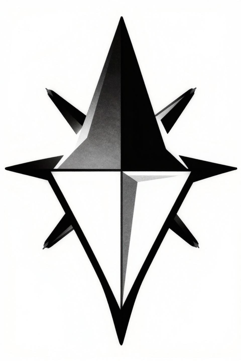 minimal tattoo geometric diamond flash, 45-degree rotation, top half solid black flat fill, bottom half open negative space, bold 2pt outline, compass-drafted