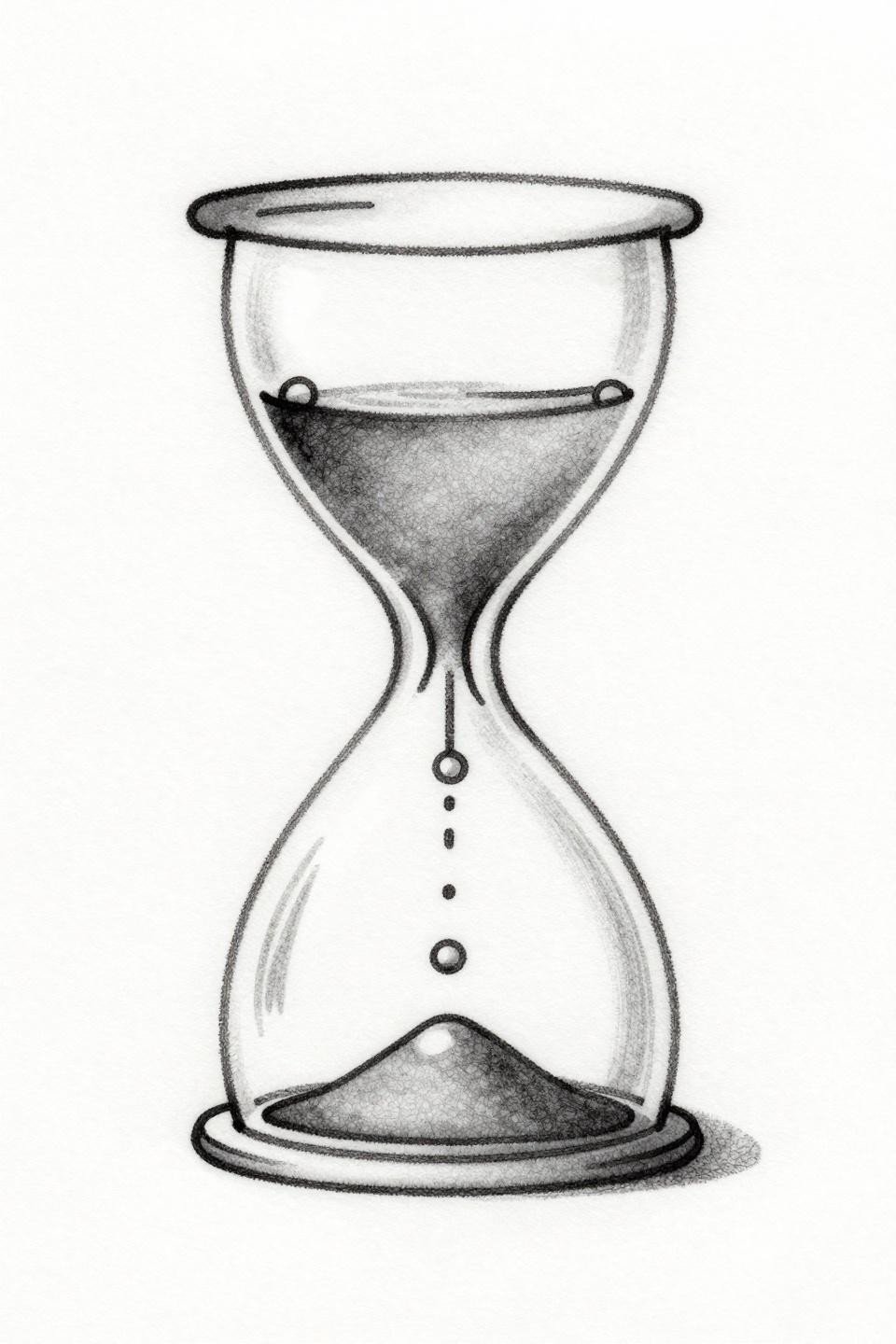minimalist tattoo cute dainty hourglass flash, single continuous unbroken hairline stroke, alternating circles and dashes on vertical axis, 0.5mm single-needle, no fill no crosshatch