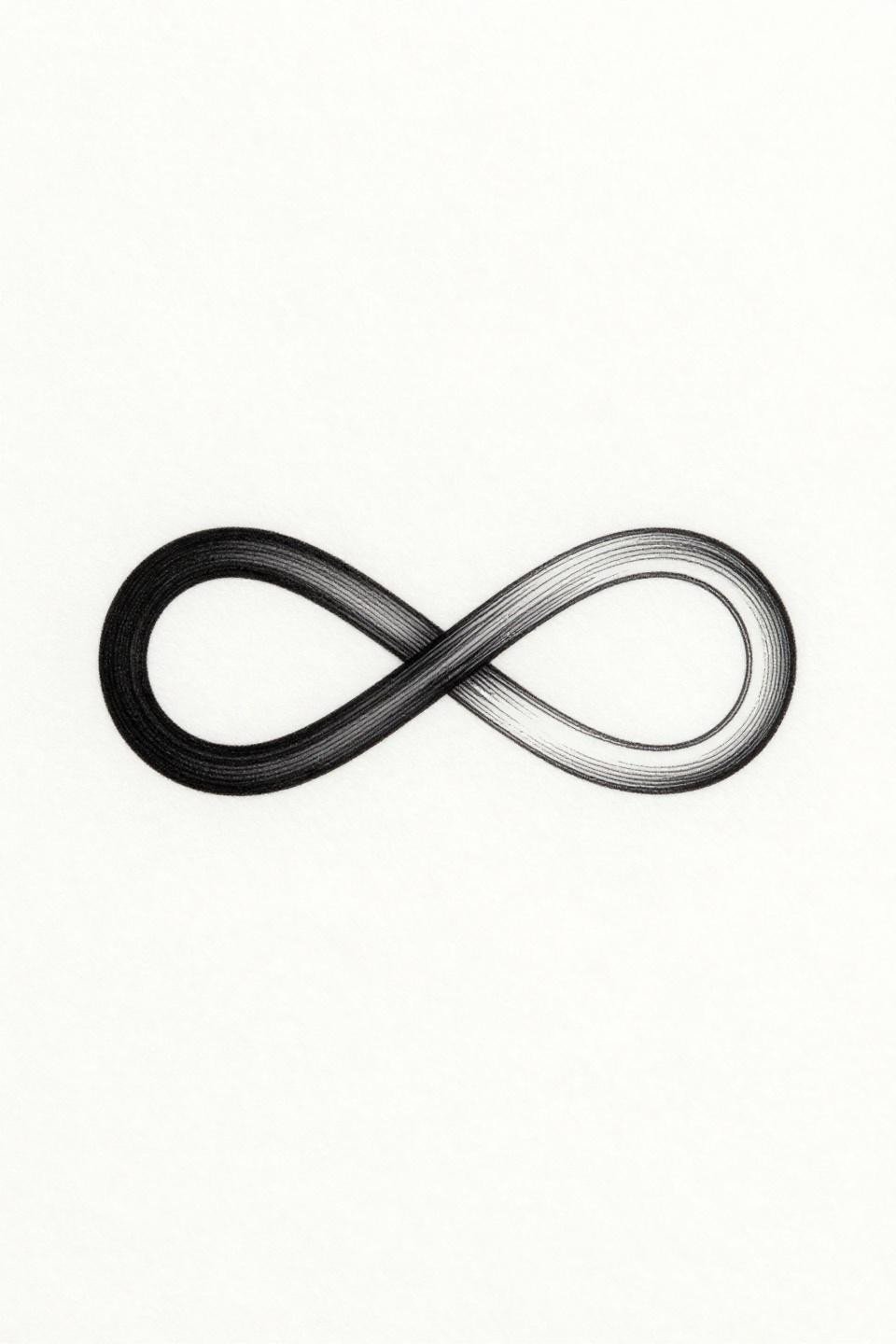 mother daughter tattoos fine line minimal infinity symbol pair flash, one solid black with serif edge, one delicate single-line outline, shared junction point, hairline 0.5mm strokes, high contrast line weight