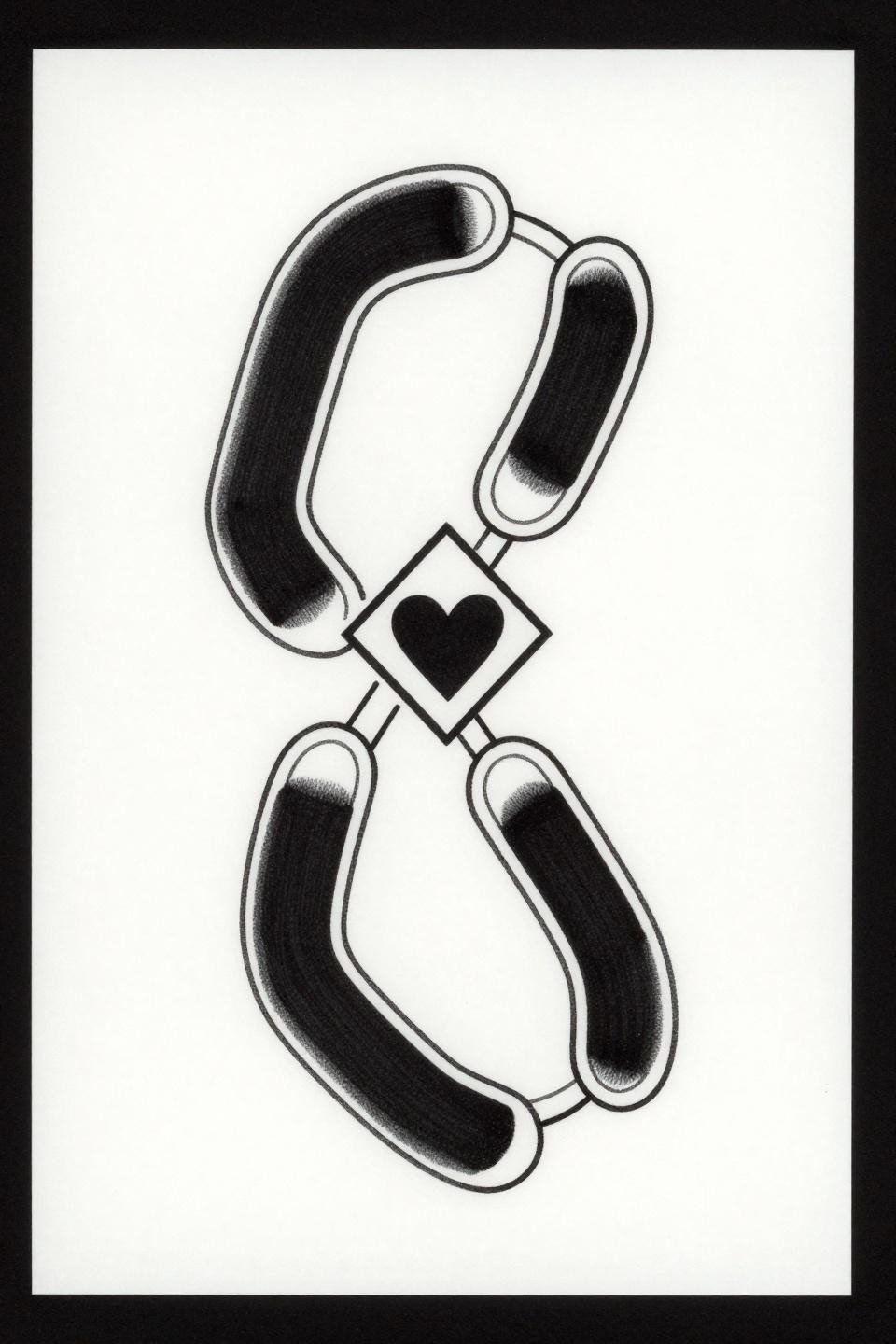 mother daughter tattoos Japanese Irezumi paperclip geometric flash, solid black block form and open outline pair, shared pivot point, heart symbol, diamond frame, bold flat fills