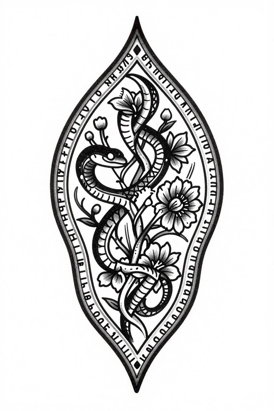 full hand Indian mehndi designs flash, Sak Yant style teardrop bindi serpentine vine lattice, gota patti geometric border bands, sacred linear script rows, asymmetric vertical flow, bold 2-3pt outlines flat black fills