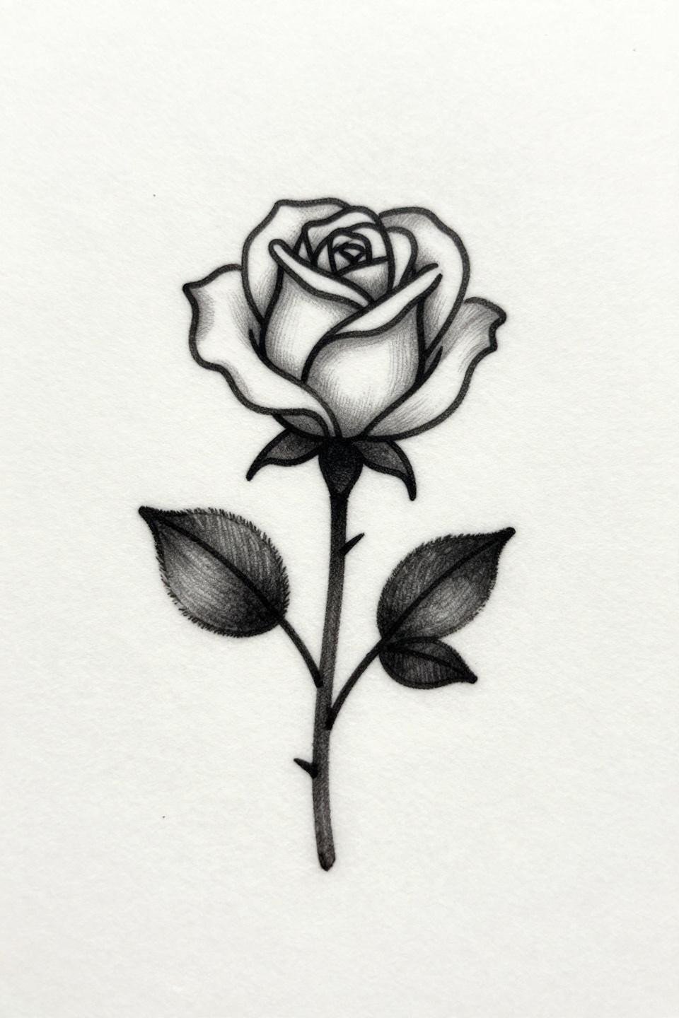 rib tattoos for women fine line rose flash, hairline 0.5mm single-needle strokes, minimalist rose bud vertical orientation, zero fill open negative space