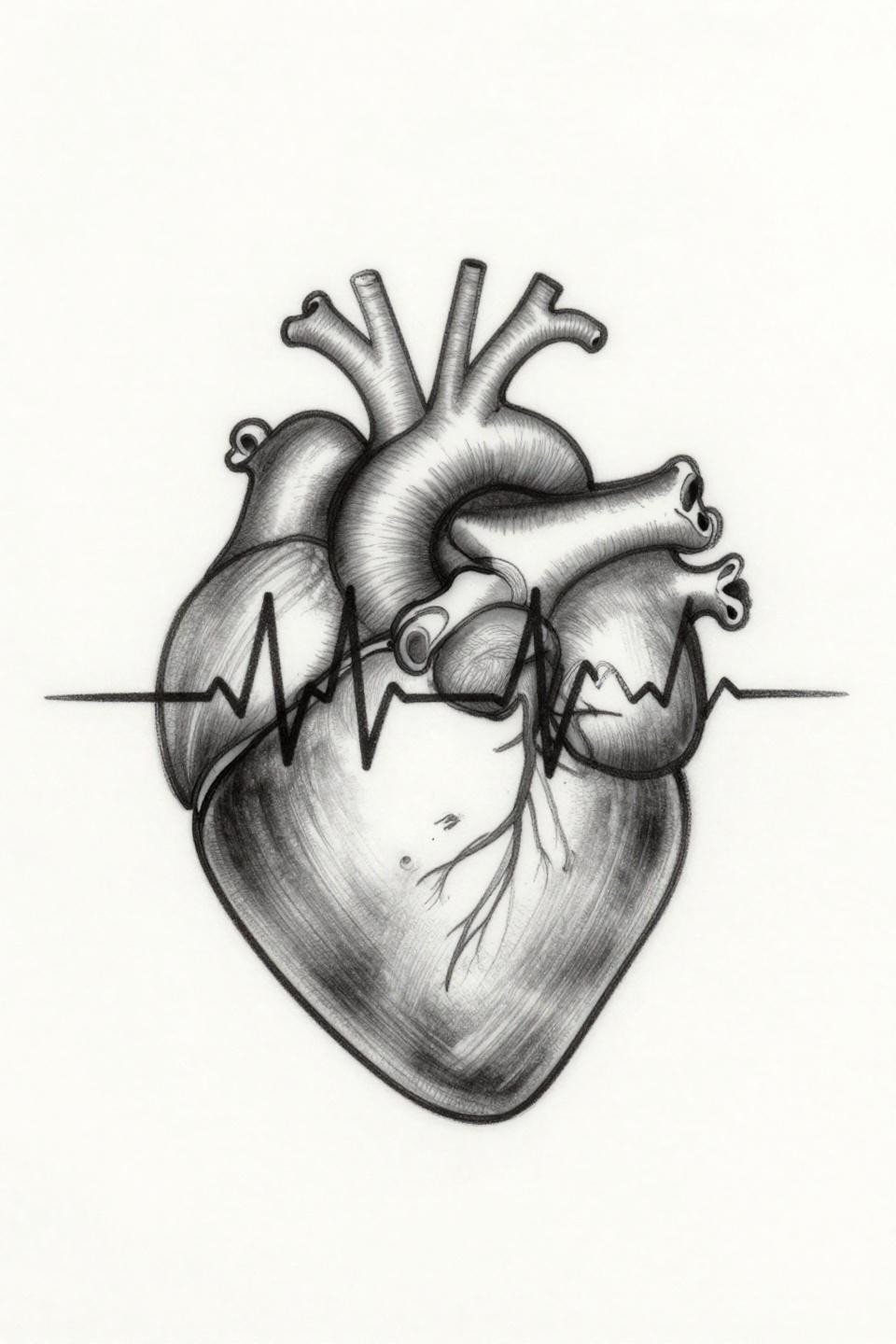 meaningful tattoos rib women infinity heartbeat continuous line flash, hairline 0.5mm single-needle, anatomical heart silhouette, open negative space grey wash midtones no fill