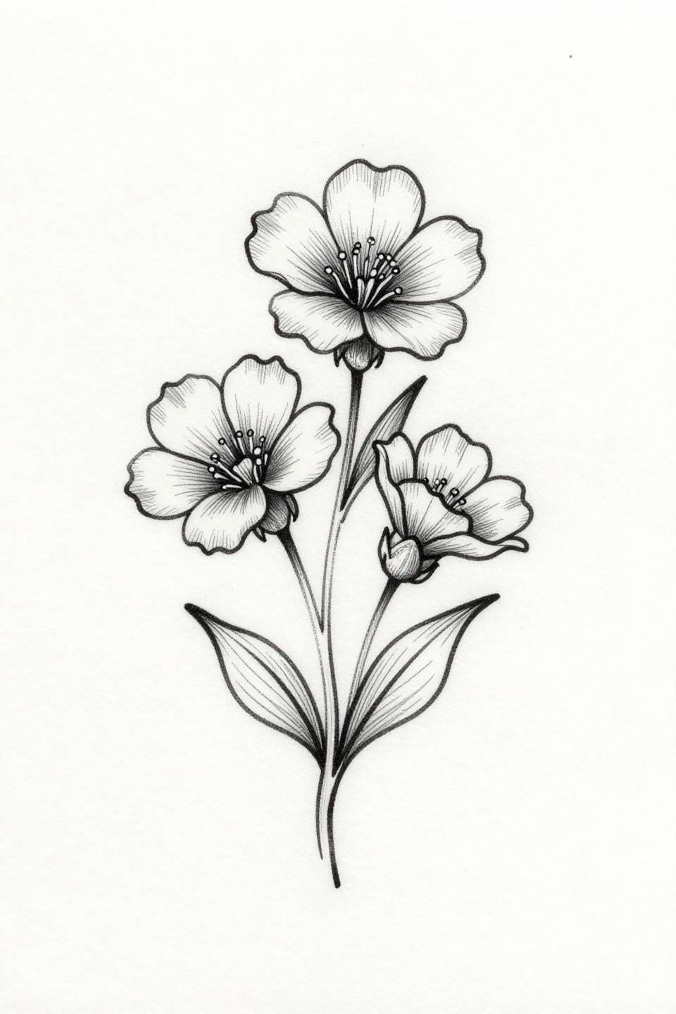 ribcage tattoos for women wildflower single continuous line flash, hairline 0.5mm single-needle zero fill pure outline, botanically accurate petal calyx leaf nodes, asymmetric vertical unbroken stroke