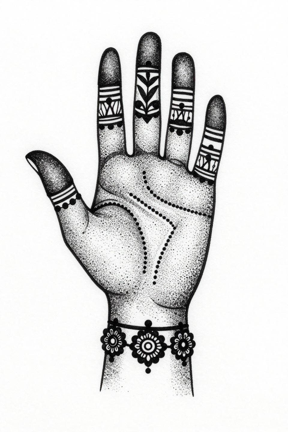 Latest simple mehndi designs blackwork dotwork stipple palm flash bold vine column diamond wrist bracket micro-rosette knuckle stations 80 percent density gradient