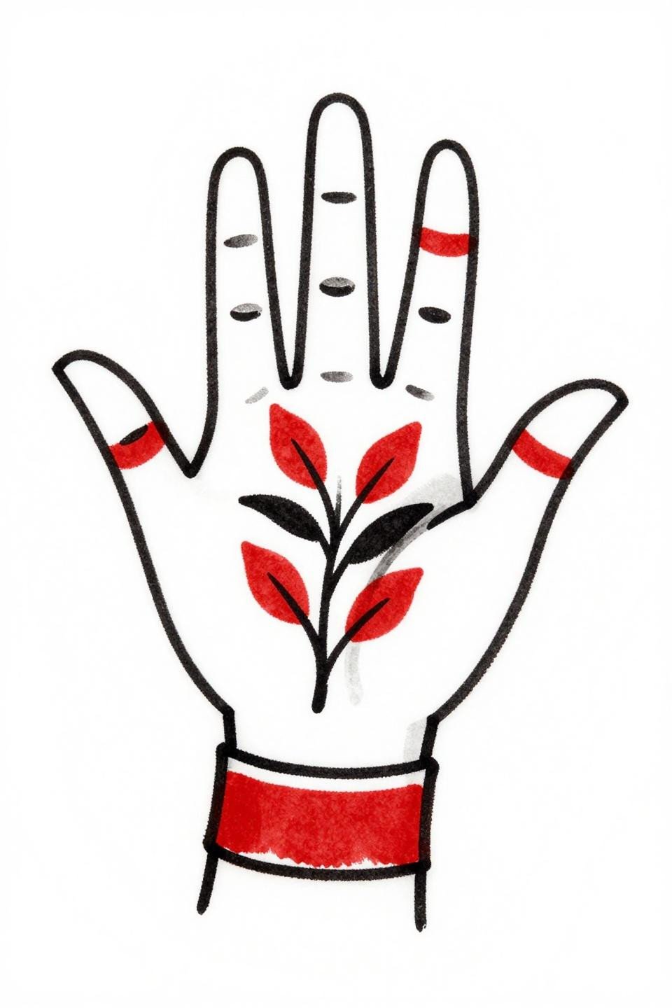 Latest simple mehndi designs easy old-school sailor traditional front palm bold 3pt outlines geometric wrist cuff red fill blocks vine spine chunky leaf stations maximum contrast