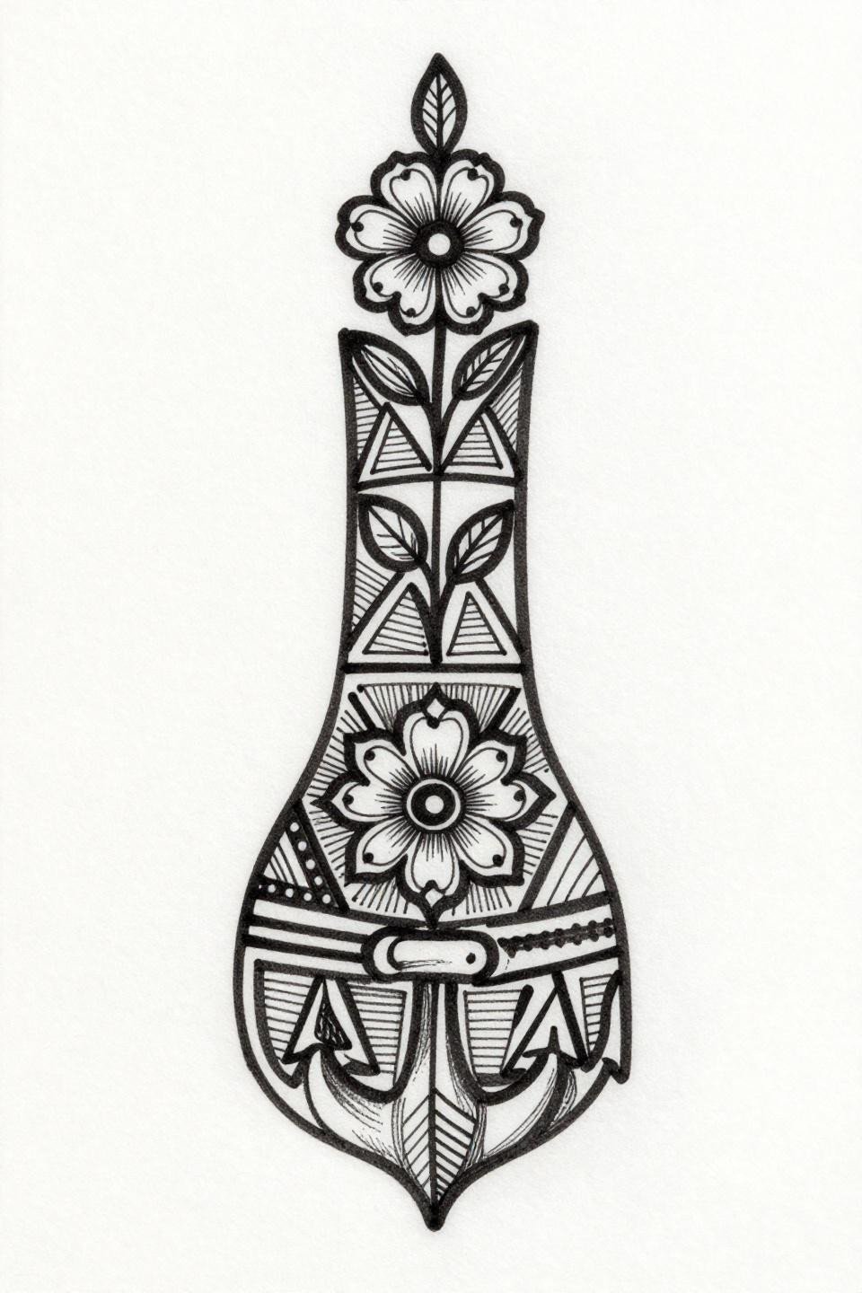 Latest simple mehndi designs tribal geometric blackwork wrist cuff 3pt outlined rectangular bracket vertical vine axis triangular floral pods parallel line shading hard angles