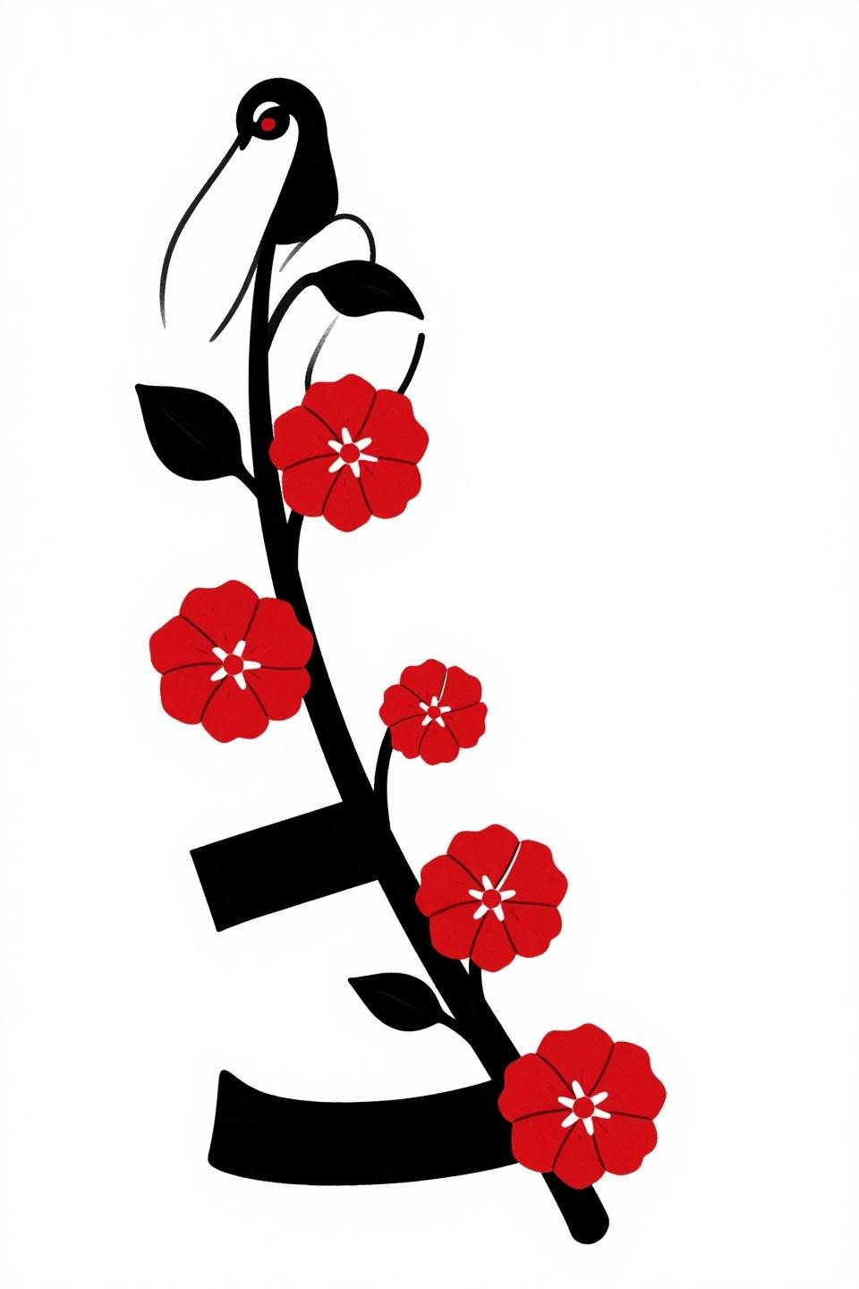 Latest simple mehndi designs trendy American flash geometric wrist cuff diagonal vine crimson five-petal florals 2.5pt outlines solid block fills maximum negative space