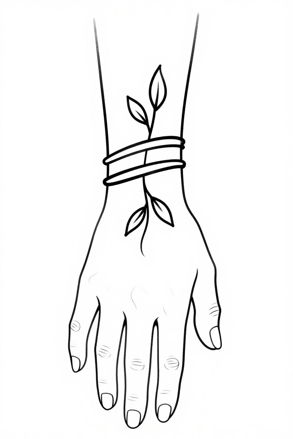 Latest simple mehndi designs mehandi aesthetic fine line bracelet cuff inner wrist three scrolling loops continuous vine wrist to ring finger micro leaf pairs 0.25mm hairline strokes