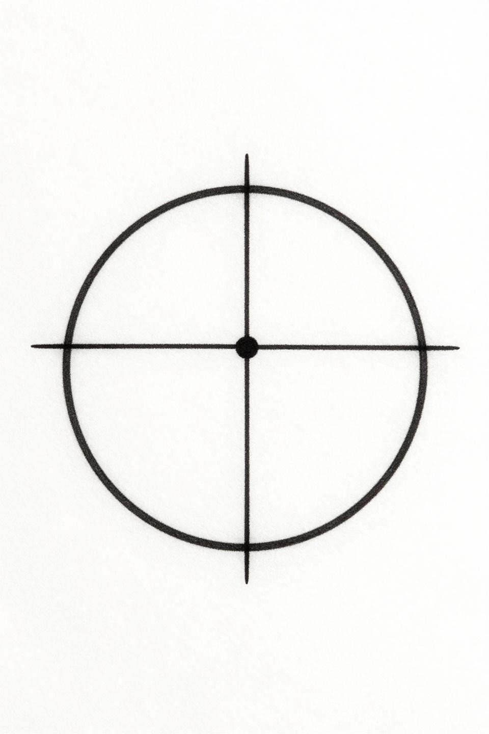 easy tattoos geometric circle fine line flash, hairline 0.5mm single-needle four quadrant cross division, single center dot no fills open negative space