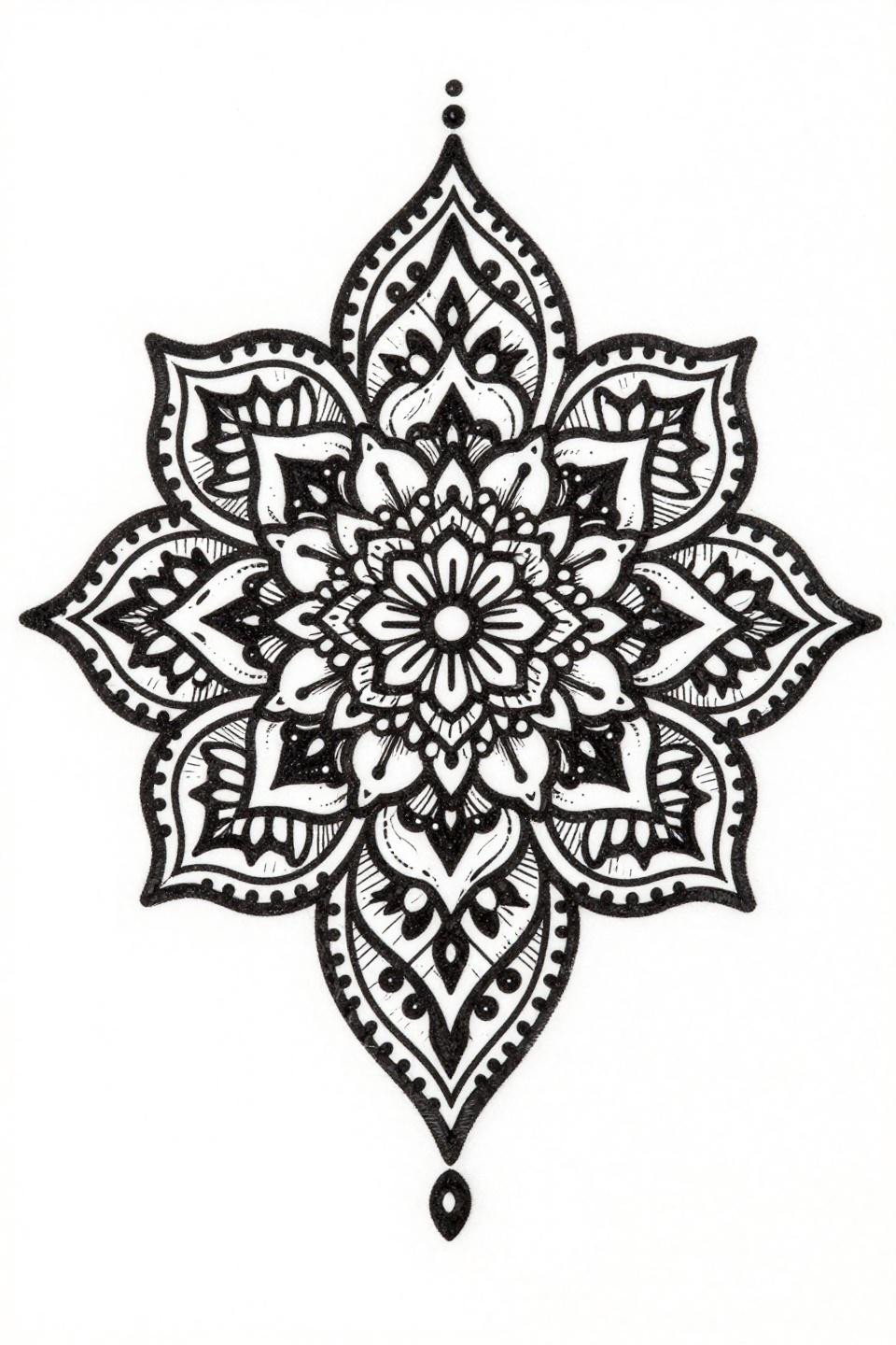henna tattoo designs etching woodcut style cuff flash, nested teardrop paisleys, tight crosshatch parallel line engraving, dense black ink no grey wash bilateral symmetry