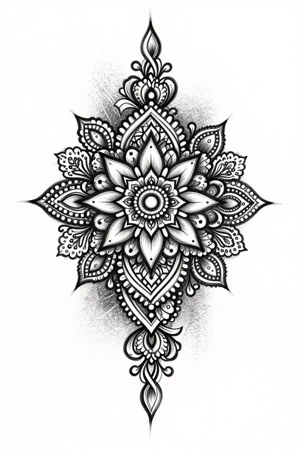 fancy mehndi designs sketch raw style ornamental cuff flash, asymmetric diagonal paisley flow, stipple dot gradient dense core to open, fine lace lattice network