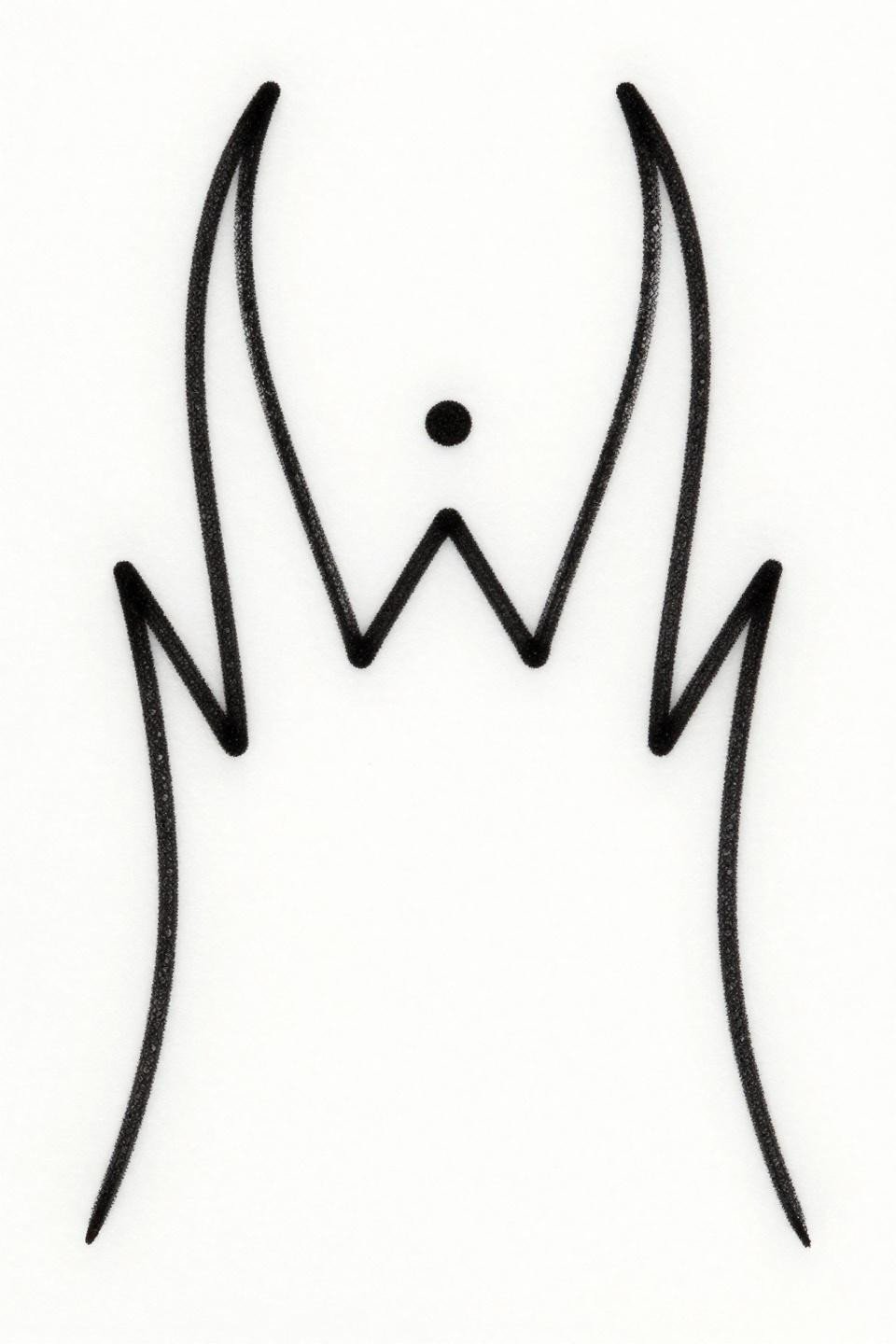 baddie sleeve tattoo single continuous line crown horns flash, unbroken 0.5mm hairline stroke, symmetrical twin peaks, single geometric dot accent centered between peaks, no fill no shading