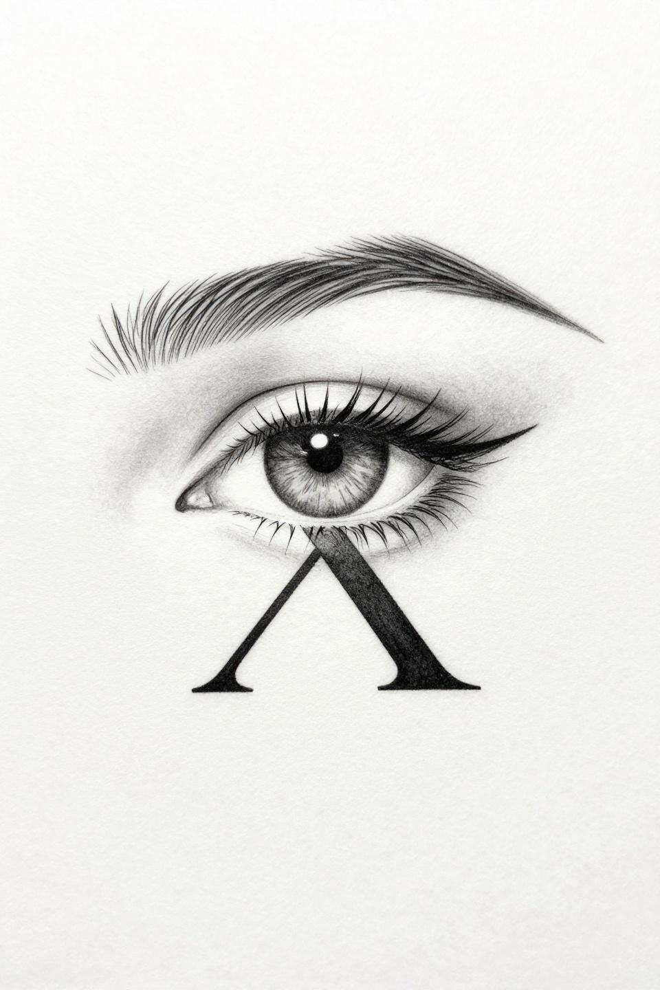 small baddie tattoos fine line minimalist eye flash, 0.5mm single needle strokes, negative space iris, serif letter X at 45-degree angle, sharp angles only open negative space