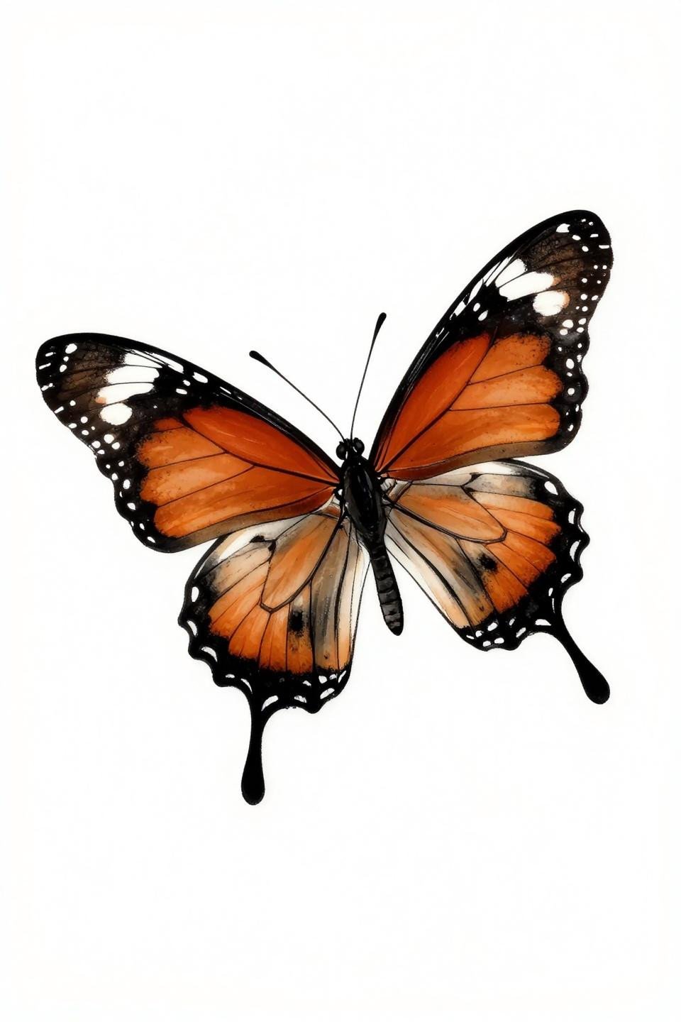 fine line minimal viceroy butterfly tattoo flash, hairline 0.5mm single-needle strokes, zero fills, zero shading, open negative space, lateral resting pose with black vein tracery on white paper