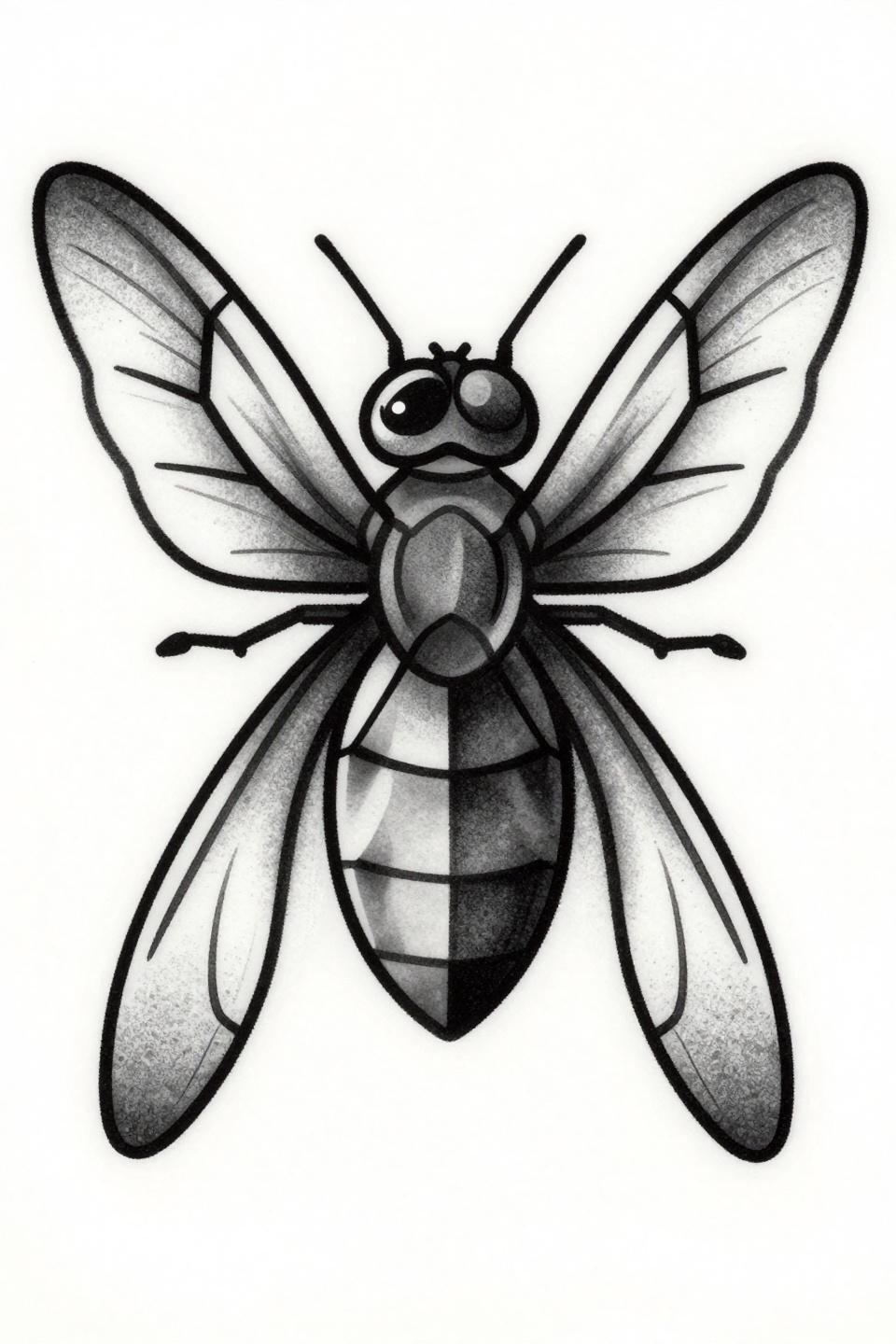 collarbone tattoo female neo-traditional dragonfly flash, vertically elongated abdomen, geometric lattice wing fills, bold 2-3pt black outlines, grey wash midtones