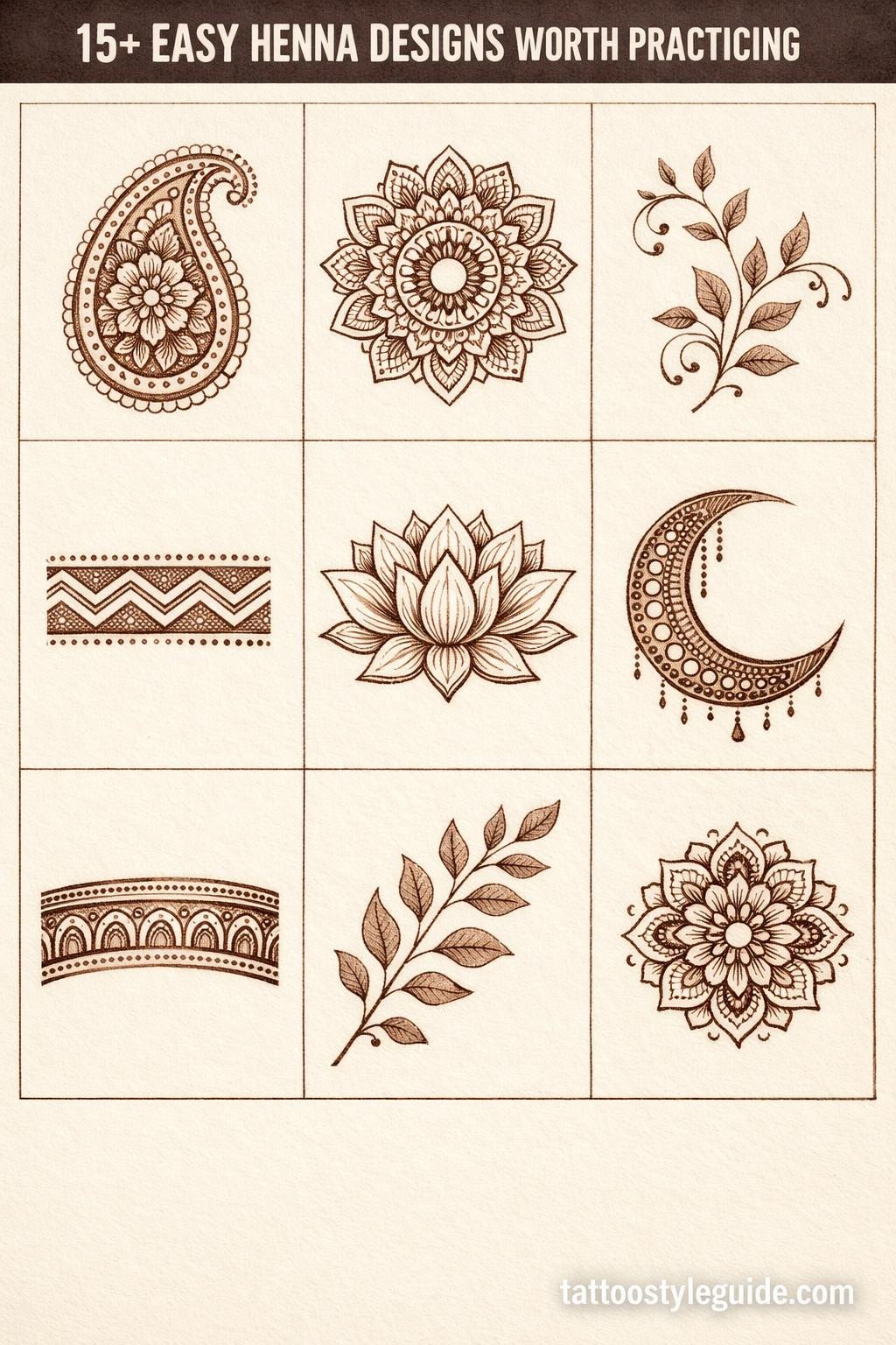 15+ Easy Henna Designs to Practice Before the Real Thing