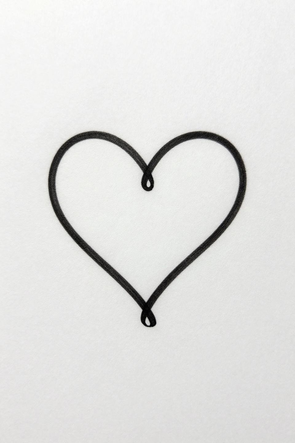 Single continuous line infinity heart hidden tattoo flash, 0.5mm hairline 1RL stroke, unbroken loop through both forms, no fills, open negative space, clean intersection on white paper