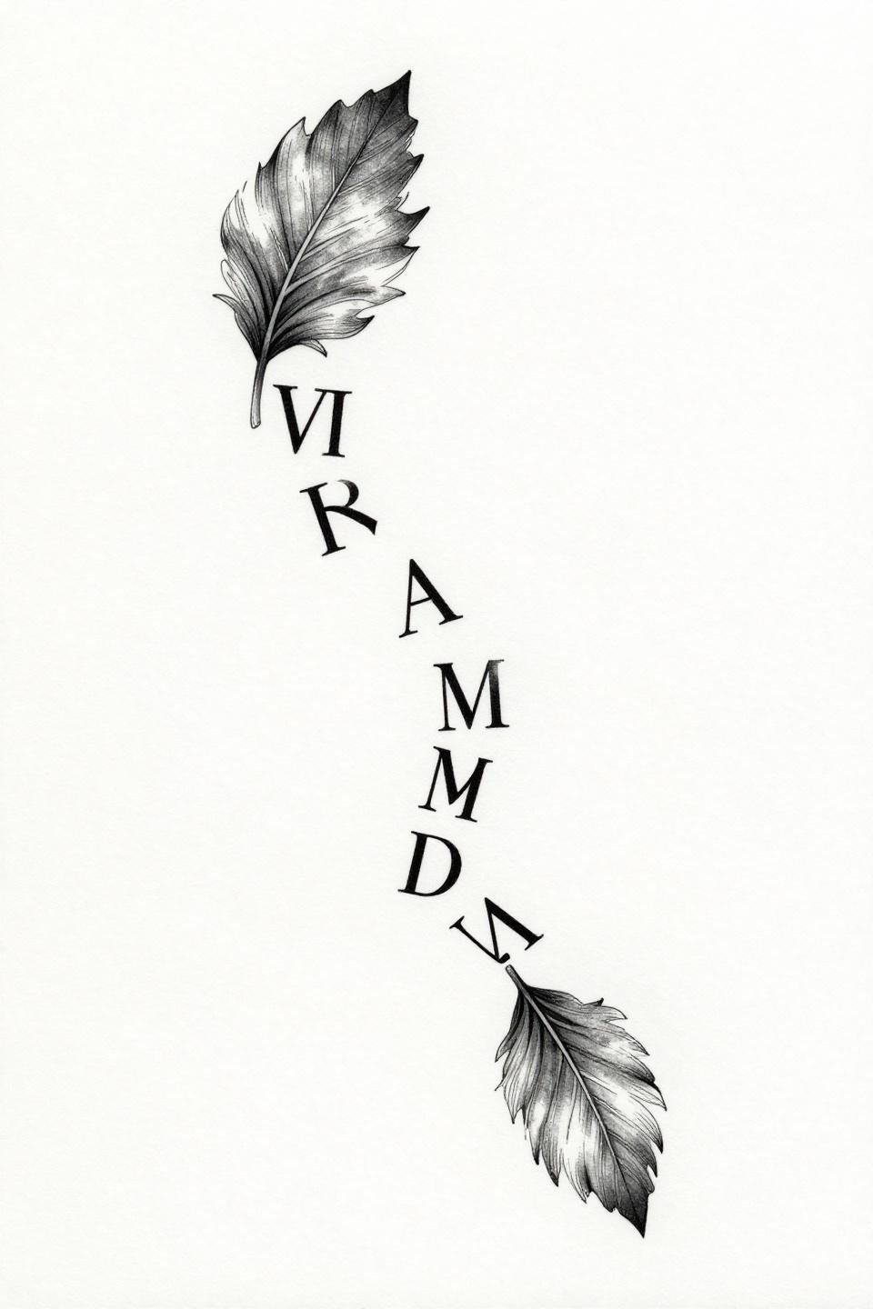 Roman numeral date sequence hidden tattoo flash, botanical fine line, micro serif fonts diagonal scatter, hairline quill flourish strokes, grey wash dilution, open negative space