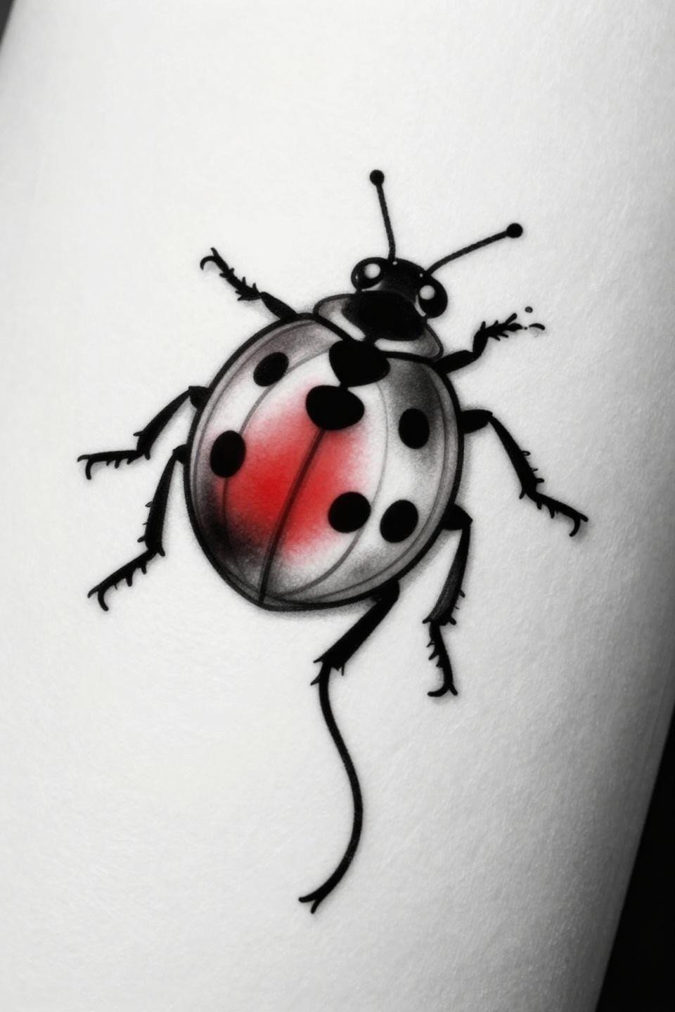 ladybug tattoo single continuous line flash, ventral underside view, six legs dynamic climbing, one unbroken 2pt fluid line, open negative space, no interior fills