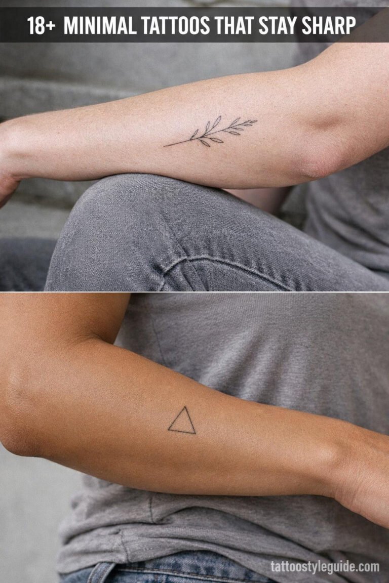 Minimal fine line botanical and geometric tattoos on forearm and wrist, 0.5mm hairline linework, healed settled ink, fair to olive skin tones, natural diffused light