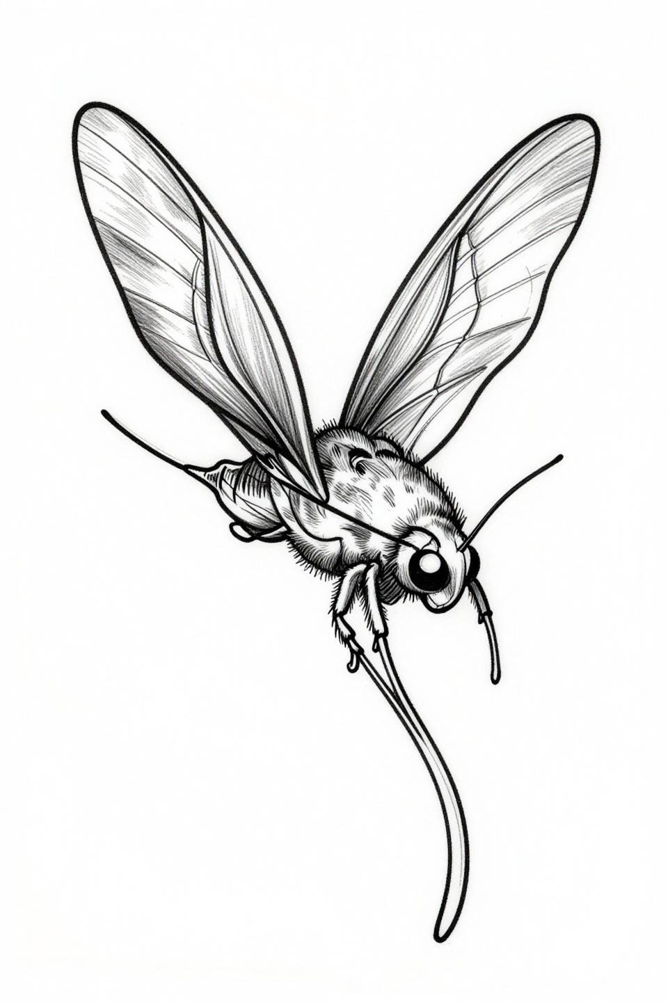 Moth tattoo flash, single continuous line style, hairline 0.5mm unbroken 1RL linework, ascending diagonal flight pose, translucent membranous wings, open negative space, no fill