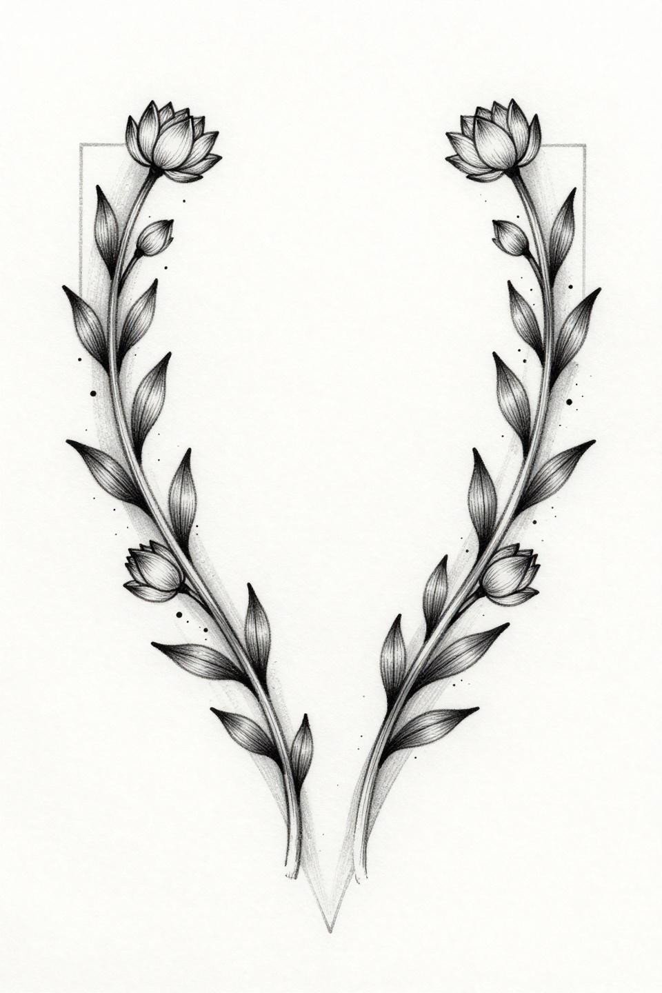 mehendi designs for hands simple front easy, fine line minimal flash, two parallel V-shape vines lotus bud terminals micro-dot constellation hairline 0.5mm single needle strokes open negative space