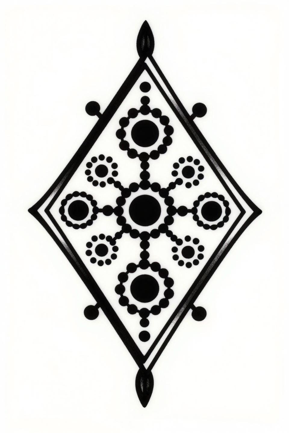 latest simple mehndi designs, art deco style flash, three staggered circular dot mandalas bilateral symmetry triangle chain lattice flat black ink zero grey wash