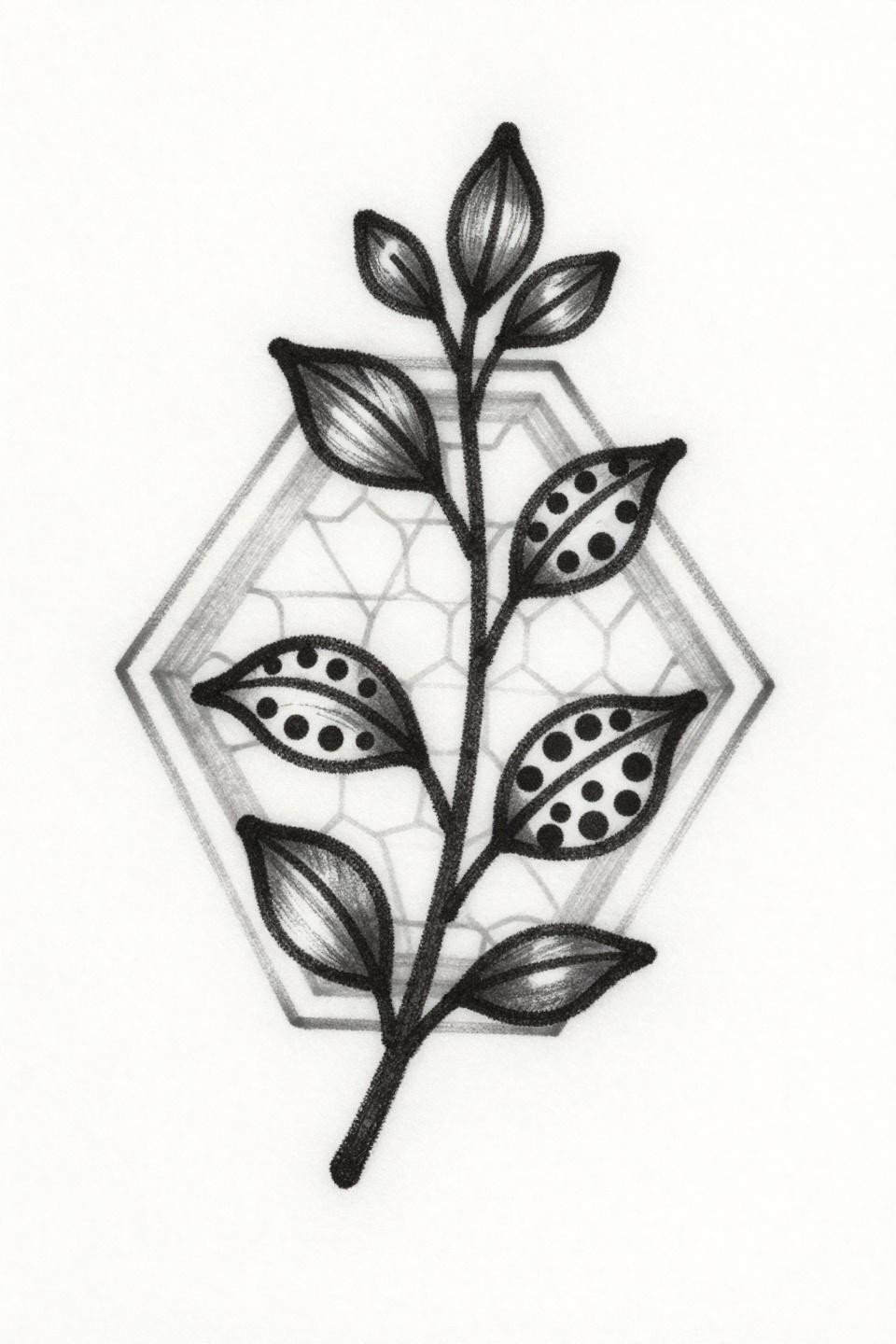 stylish mehndi designs for front hand, ignorant style flash, single teardrop vine with uneven 3-4pt outlines gestural marks hexagon lattice dot clusters