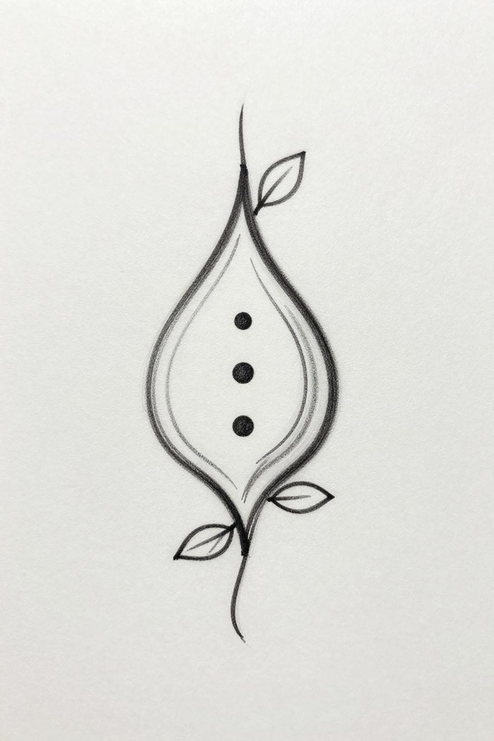 new simple mehndi designs sketch raw style flash, minimalist paisley single curved teardrop 0.5pt open outlines three dot clusters trailing vine leaf accents