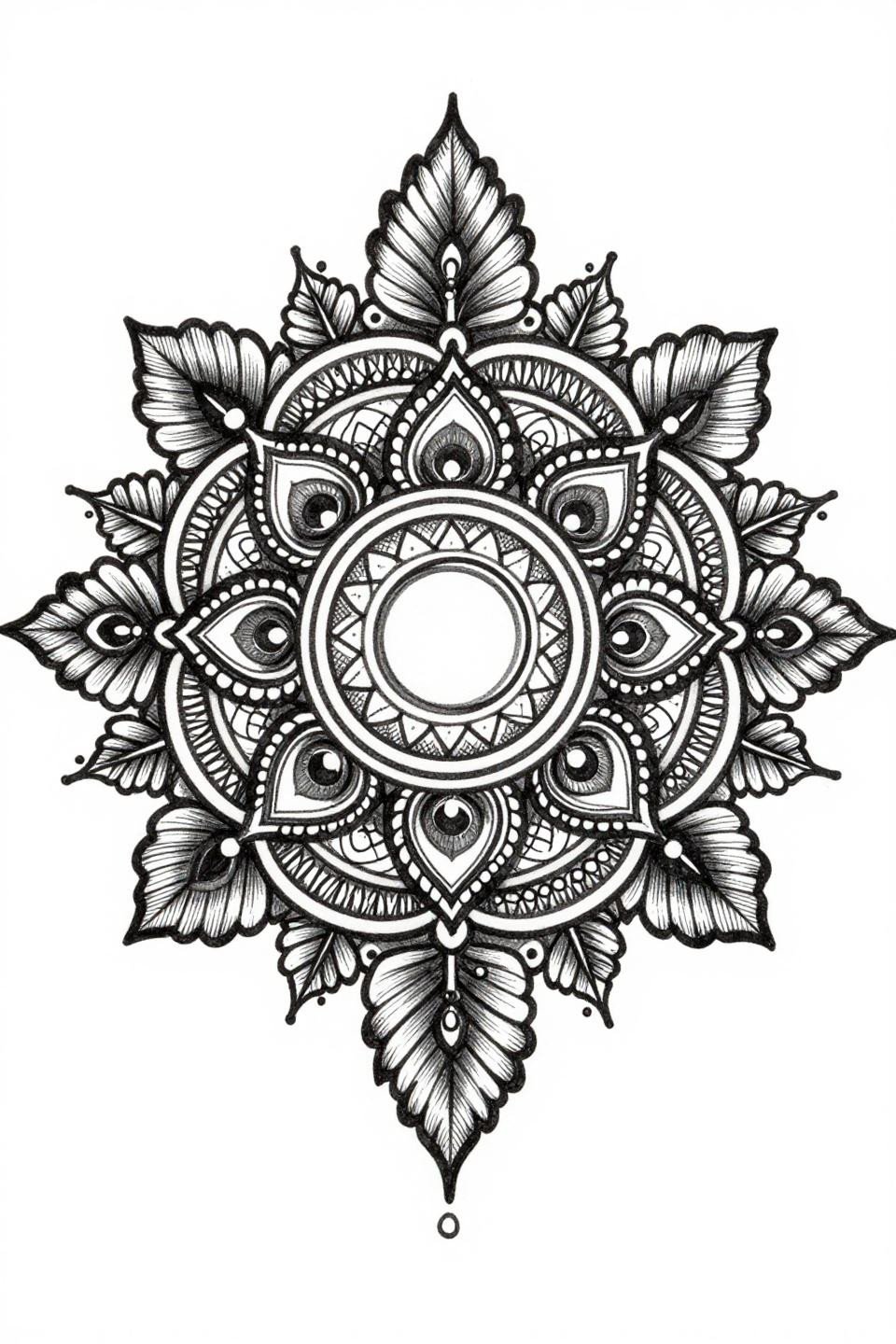 new mehndi designs front hand unique, art nouveau style mandala flash, peacock-eye radial symmetry, crosshatch etching shading, circular medallion fine lattice, curvilinear vine tendrils