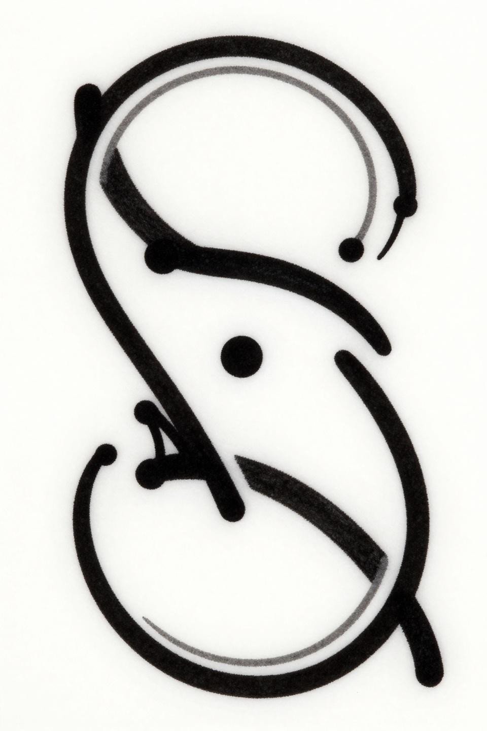 subtle tattoo placement ideas art nouveau three curved arcs, bold 2-3pt black outlines, serif terminal detailing, dot accent, flat ink fills on white paper