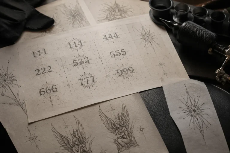 Angel number tattoo flash with clean numerals