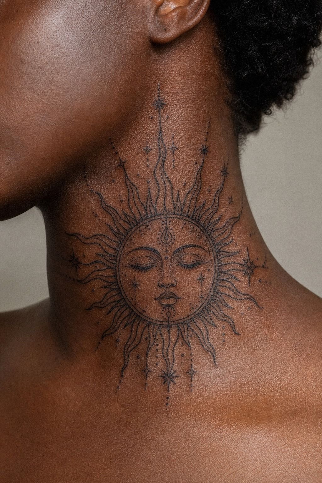 Choose A Mystic Sun Neck Tattoo