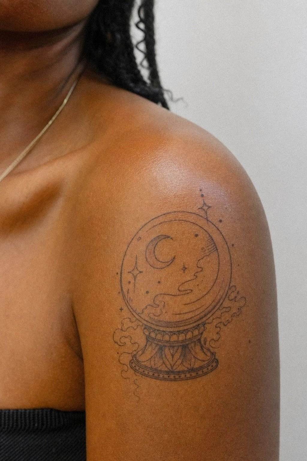 Plan A Crystal Ball Shoulder Tattoo