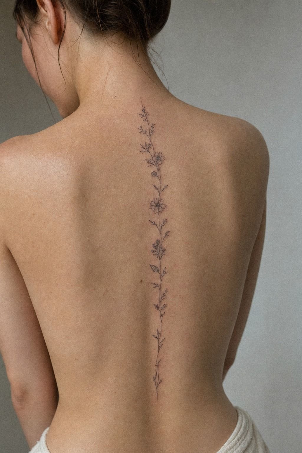 Fine Line Floral Spine Tattoo