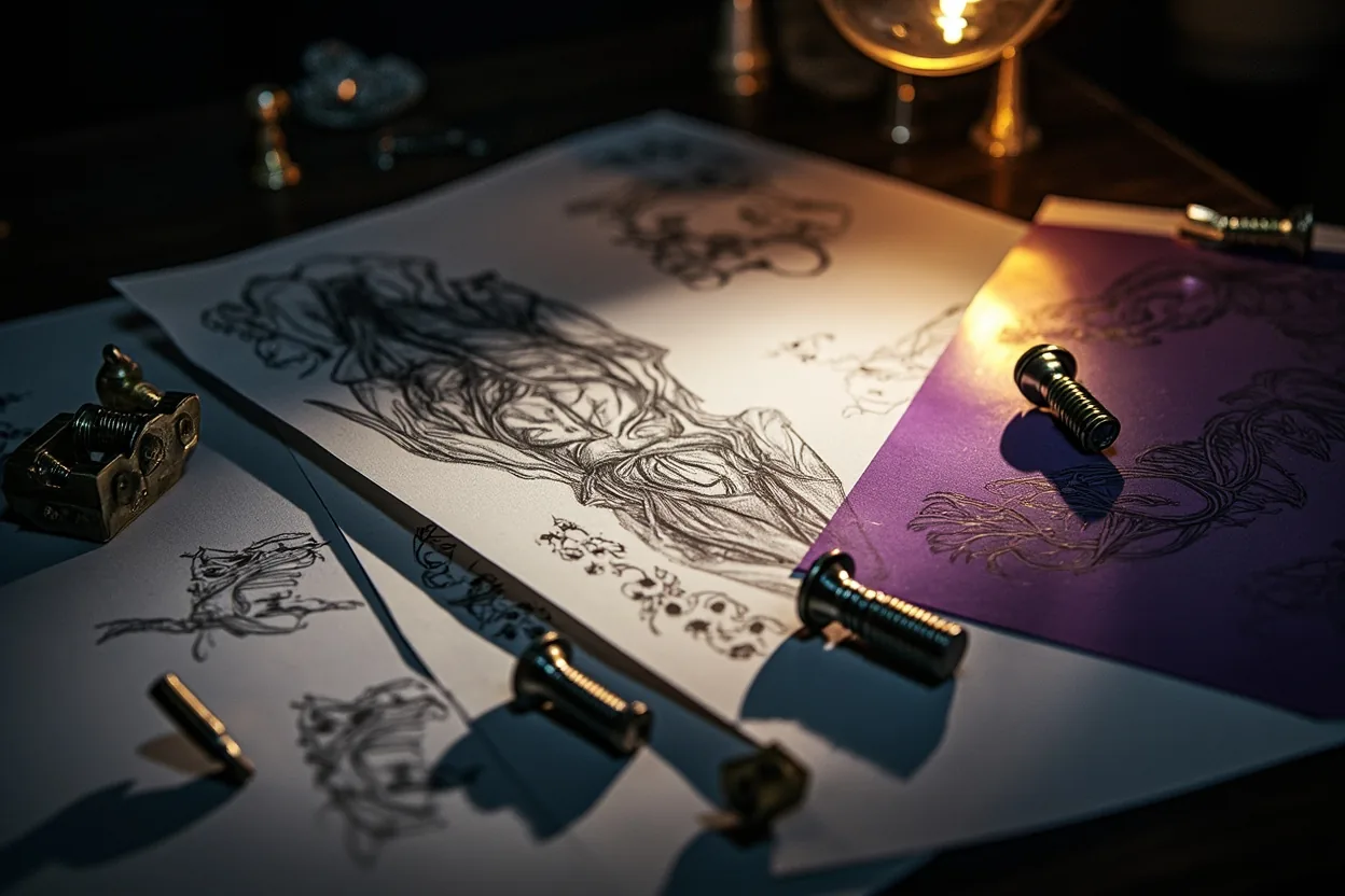 Biomechanical tattoo machine and muscle concept sketch
