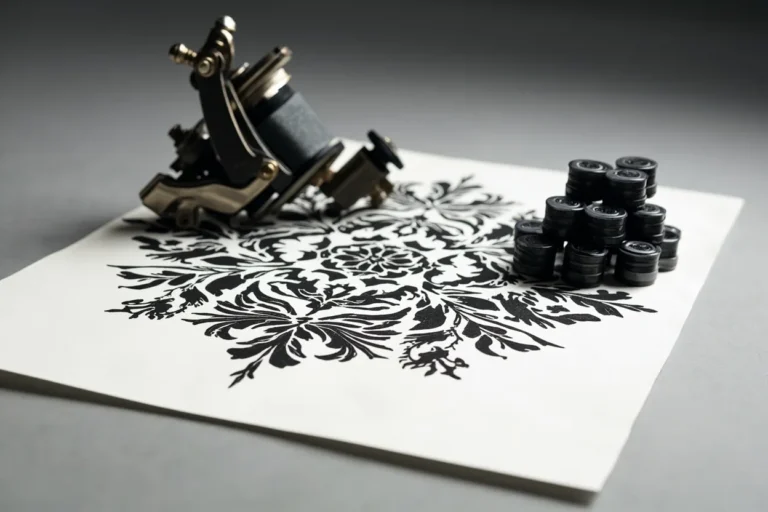 Blackwork tattoo stencil with negative space