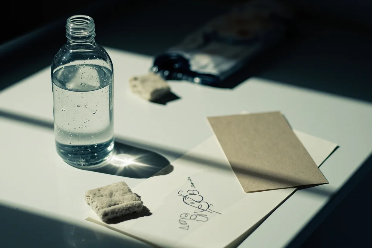 Tattoo appointment prep with water and blank ID card
