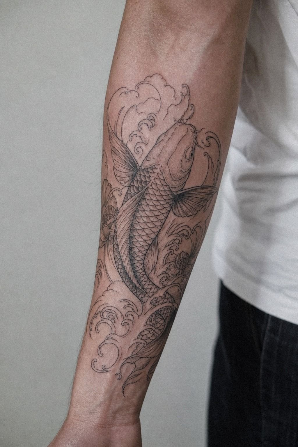 Chinese Koi Fish Half Sleeve Tattoo