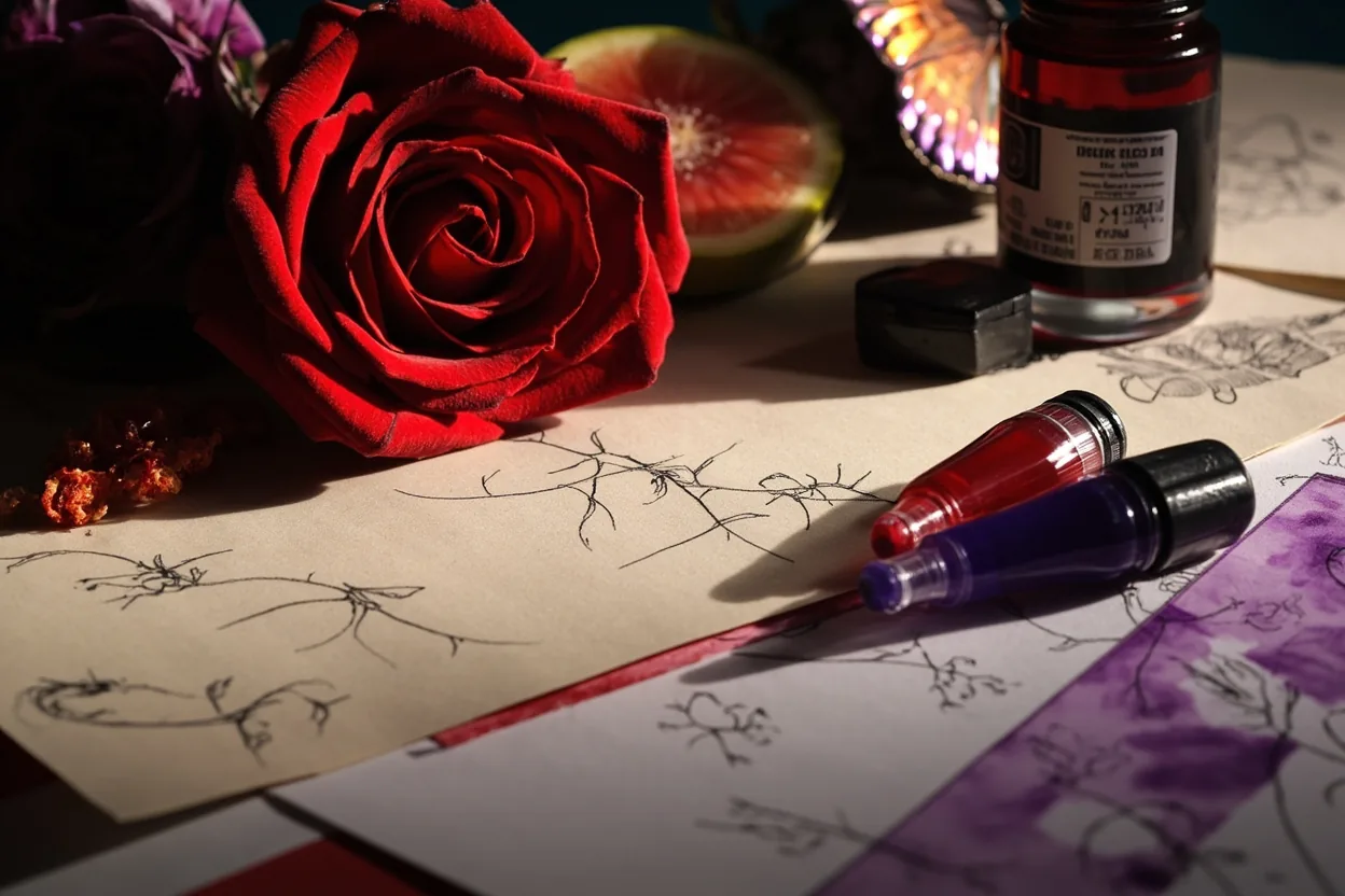 Color tattoo palette and flash reference board