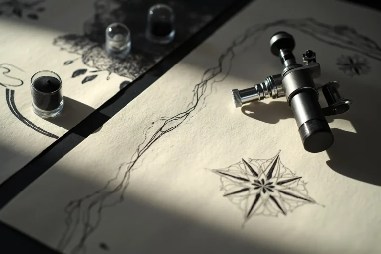 Compass tattoo stencil with clean geometric lines