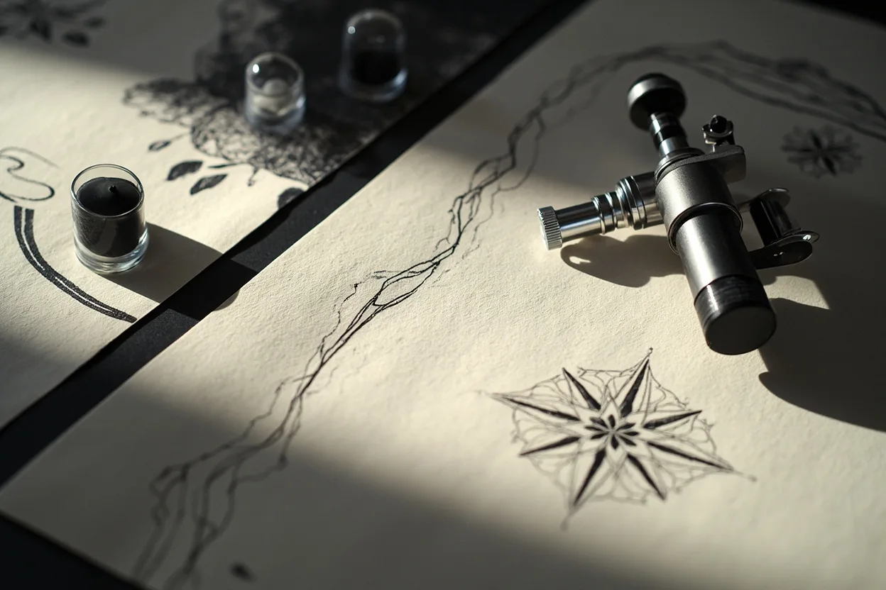 Compass tattoo stencil with clean geometric lines